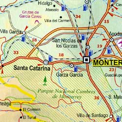 Mexico, North East, Road and Physical Travel Reference Map, Mexico.