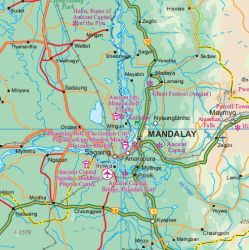 Burma (Myanmar) Road and Physical Travel Reference Map.