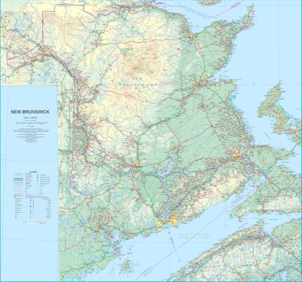 New Brunswick WALL map, Canada.
