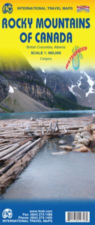 Rocky Mountain of Canada Road and Physical Travel Reference Map, British Columbia, Canada.