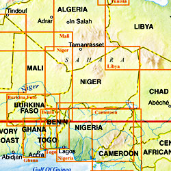 Sahara Tourist Road and Physical Travel Reference Map.