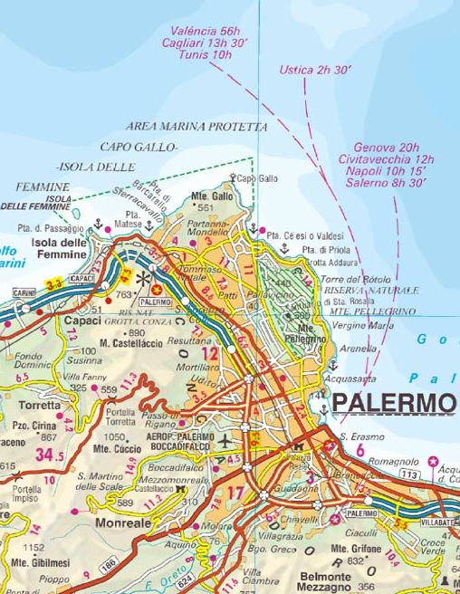 Sicily Road and Physical Travel Reference Map.