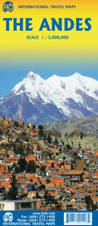 South America "The Andes" Road and Physical Travel Reference Map.