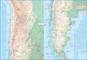 South America "The Andes" Road and Physical Travel Reference Map.