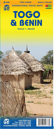 Togo and Benin, Road and Physical Travel Reference Map.