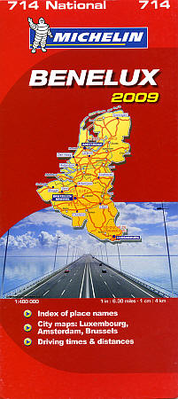 Belgium, Luxembourg and The Netherlands ("Benelux"), Road and Shaded Relief Tourist Map.