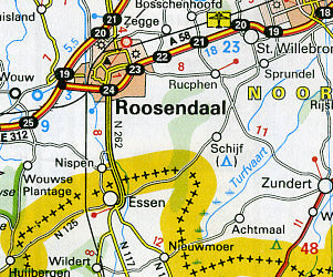 Benelux (Belgium, Netherlands, Luxembourg) Road and Shaded Relief Tourist Map.