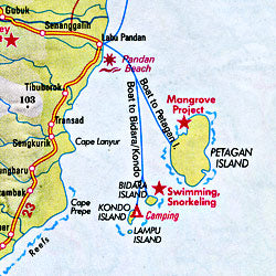 Bali and Lombok Islands, Road and Shaded Relief Tourist Map, Indonesia.