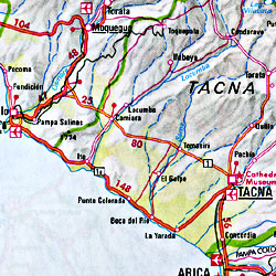 Bolivia and Paraguay, Road and Shaded Relief Map.