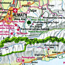 Central Asia, Road and Shaded Relief Tourist Map.