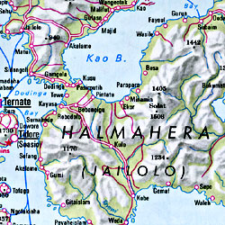 Papua and Maluku Road and Tourist Map, Indonesia.