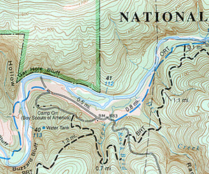 Buffalo River West, Road and Topographic Recreation Map, Arkansas, America.