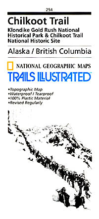 Chilkoot Trial and Klondike, Road and Recreation Map, Alaska, America.