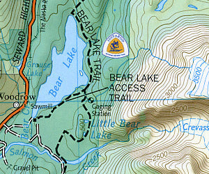 Prince William Sound West Road and Recreation Map, Alaska, America.