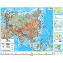 Asia Advanced Physical "Classroom" WALL Map On Roller with Back Board.