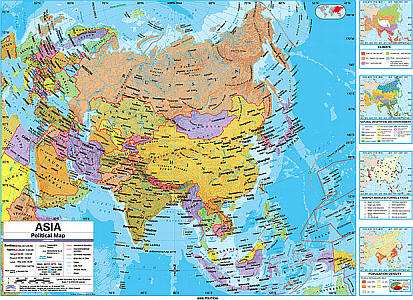 Asia Advanced Political "Classroom" WALL Map On Roller with Back Board.