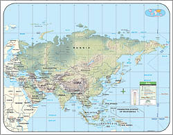 Asia Road and Shaded Relief Tourist Map.