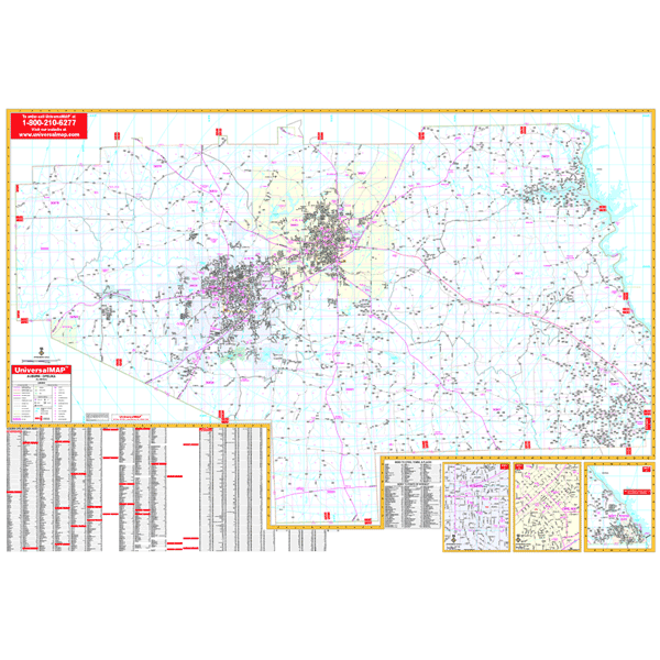 Auburn and Opelika WALL Map, Alabama, America.