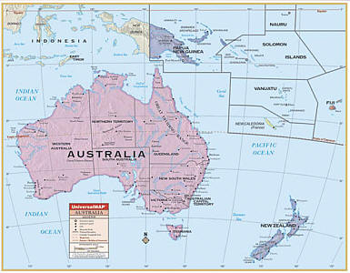 Australia Primary "Classroom" WALL Map Railed.