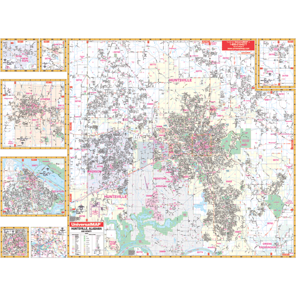 Huntsville WALL Map, Alabama, America.