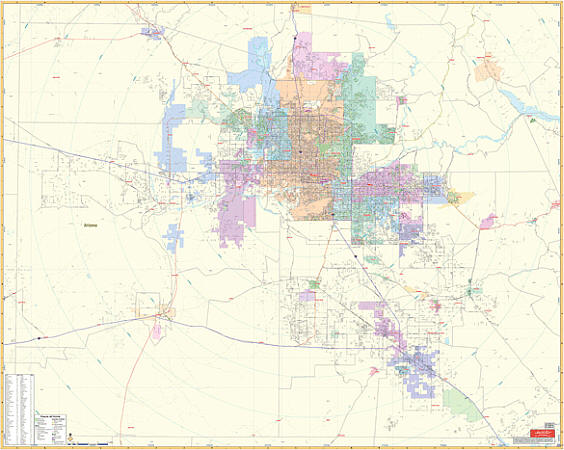 Phoenix Vicinity WALL Map, Arizona, America.