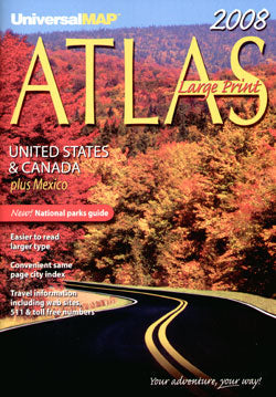 United States, Canada and Mexico "Large Print" Road and Tourist ATLAS.