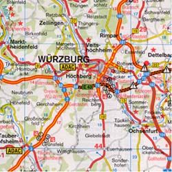 Germany, South, Road and Shaded Relief Tourist Map.