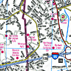 Boston NORTH SUBURBAN Map, Massachusetts, America.