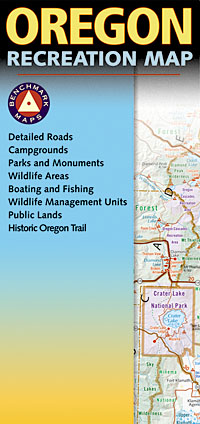 Oregon Road and Recreation Map, America.