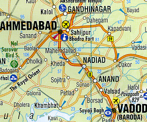 India North Road and Shaded Relief Tourist Map.