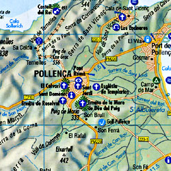 Mallorca Road and Shaded Relief Tourist Map, Balearic Isles, Spain.