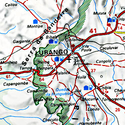 Angola Road and Shaded Relief Tourist Map.