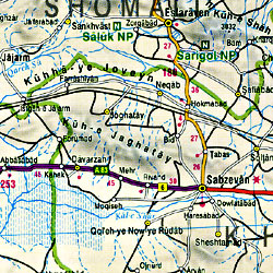 Iran Road and Shaded Relief Tourist Map.