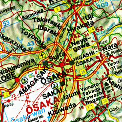 Japan Road and Shaded Relief Tourist Map.