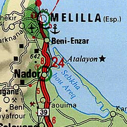 Morocco Road and Shaded Relief Tourist Map.