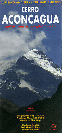 Aconcagua Climbing and Trekking Road Map, Chile.