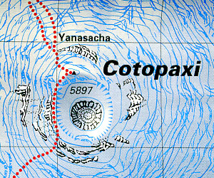 Cotopaxi Climbing and Trekking Map, Ecuador.