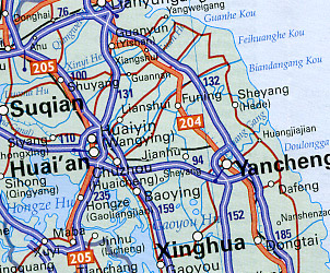 China Road and Shaded Relief Tourist Map.