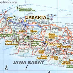 Indonesia Road and Shaded Relief Tourist Road Map.