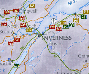 Scotland "Castles" Road and Shaded Relief Map.