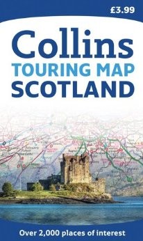 Scotland "Touring" Road and Shaded Relief Map.