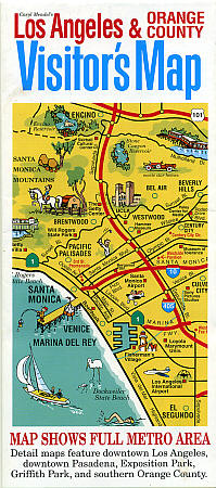 Los Angeles and Orange County Visitor's Map, California, America.