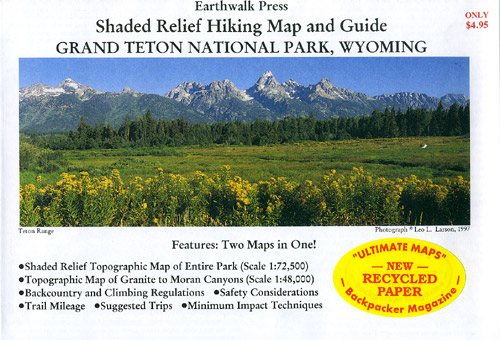 Grand Teton National Park, Road and Recreation Map (Hiking), Wyoming, America.