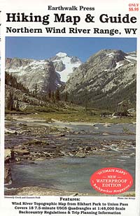 Wind River Range Northern, Road and Recreation Map, Wyoming, America.