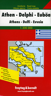 Athens, Delphi, and Euboea, Regional Road and Tourist Map, Greece.