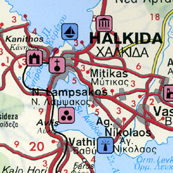 Athens, Delphi, and Euboea, Regional Road and Tourist Map, Greece.