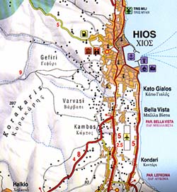 Chios Road and Shaded Relief Tourist Map.