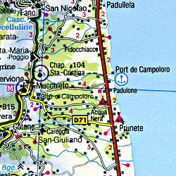 Corsica Road and Shaded Relief Tourist Map, France.