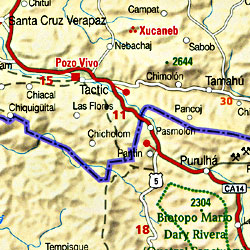 Guatemala & Belize Road and Shaded Relief Tourist Map.