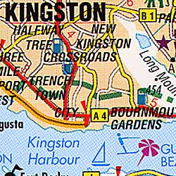 Jamaica Road and Shaded Relief Tourist Map.